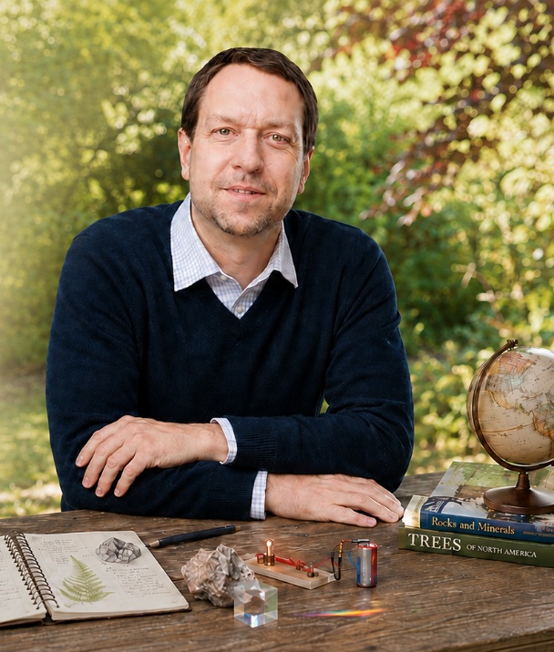 Professor Alexey with science equipment